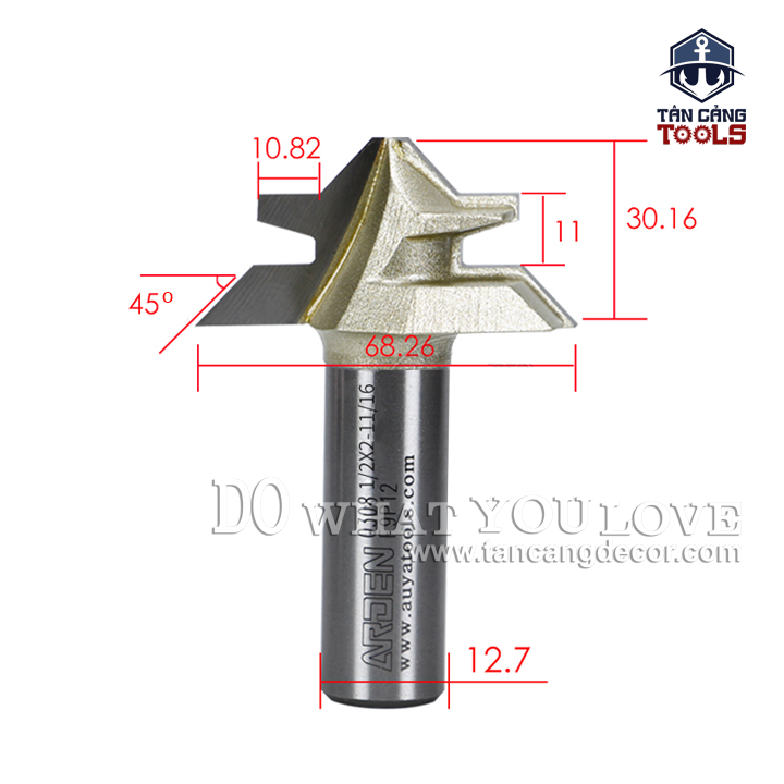 Mũi Router Arden Ghép Góc 90 Độ Cho Ván Dày 25 - 30 mm Cốt 12.7 mm Arden 0308 - Ảnh 3