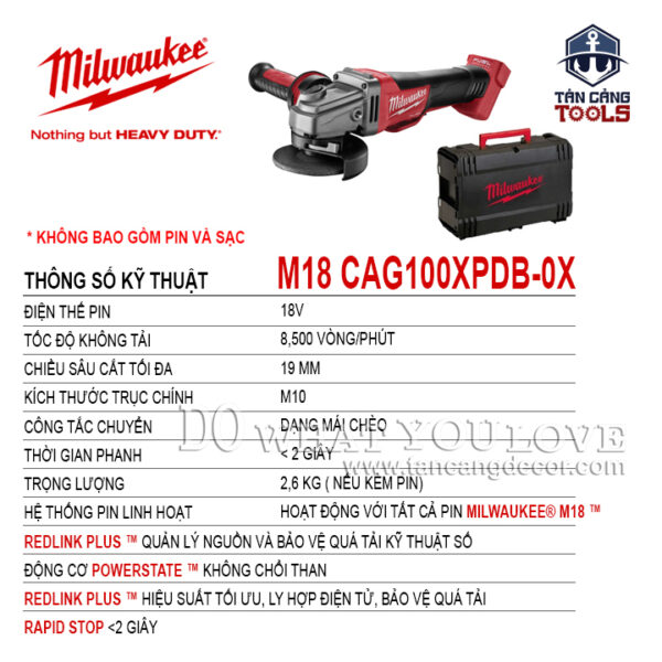 Alternative view of Máy Mài Góc 100 mm Dùng Pin Milwaukee M18 CAG100XPDB ( Thân Máy )