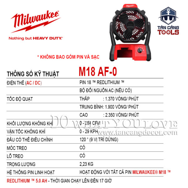 Quạt Dùng Pin Milwaukee M18 AF-0 ( Thân Máy ) - Ảnh 3