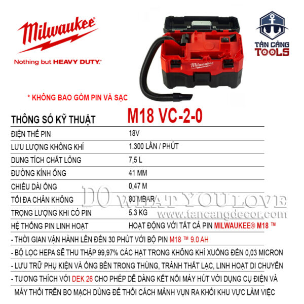 Alternative view of Máy Hút Bụi Khô / Ướt Milwaukee M18 VC-2-0 ( Thân Máy )