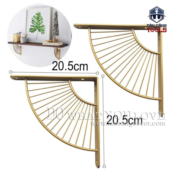 Giá Đỡ Kệ Treo Tường Hairpin Hình Mặt Trời 20.5 Cm - Sắt Vàng Nhụ ( 1 Cặp )