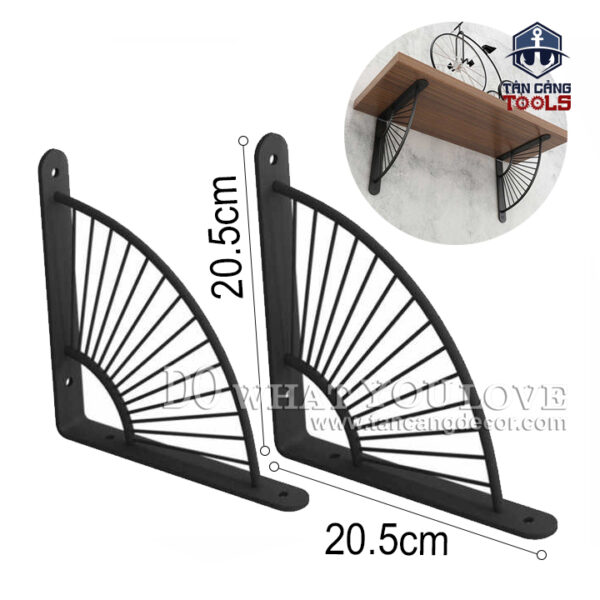 Giá Đỡ Kệ Treo Tường Hairpin Hình Mặt Trời 20.5 Cm - Sắt Đen Mờ ( 1 Cặp )