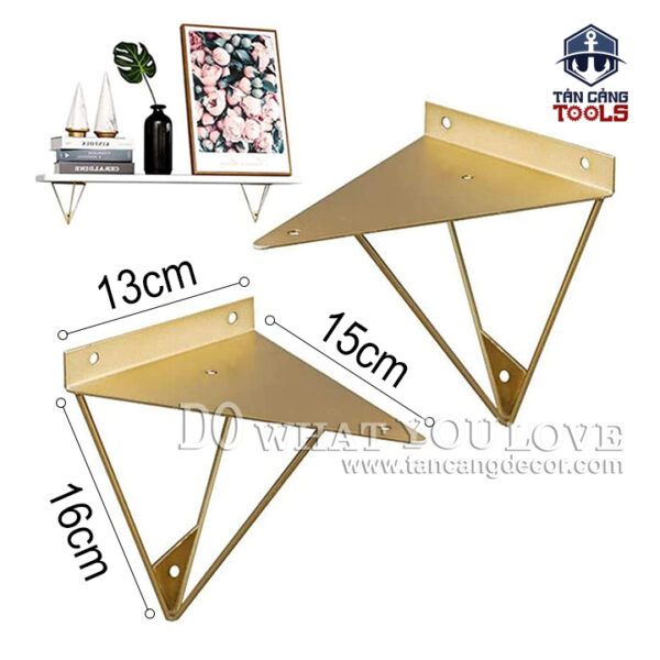 Giá Đỡ Kệ Treo Tường Hairpin Hình Tam Giác Nhỏ 15 Cm - Sắt Vàng Nhụ ( 1 Cặp )