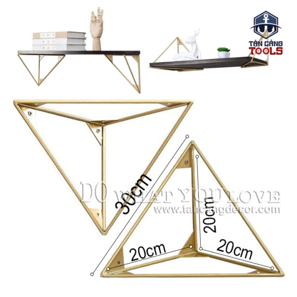 Giá Đỡ Kệ Treo Tường Hairpin Hình Tam Giác Lớn 20 Cm - Sắt Vàng Nhụ ( 1 Cặp )