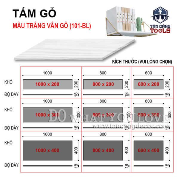 Tấm Gỗ MDF - Trắng Vân Gỗ Chống Ẩm Phủ Melamine Trang Trí Dùng Cho Kệ Trang Trí (Nhiều kích thước)