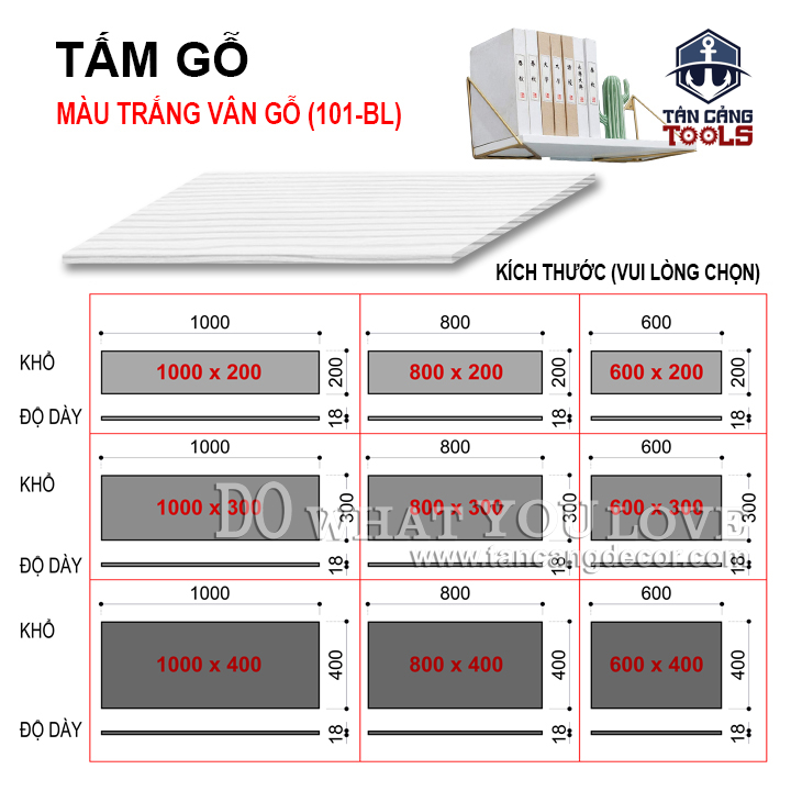 Tấm Gỗ MDF - Trắng Vân Gỗ Chống Ẩm Phủ Melamine Trang Trí Dùng Cho Kệ Trang Trí (Nhiều kích thước)