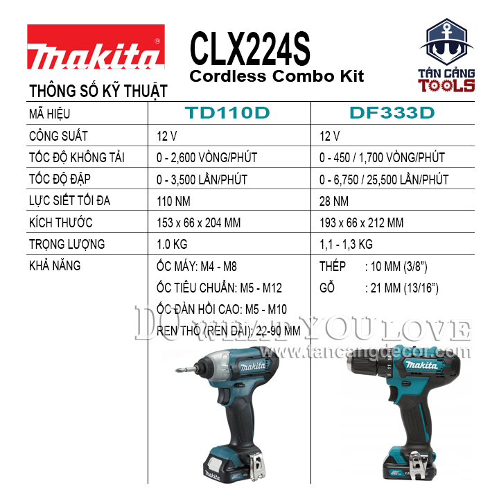Combo Máy Khoan, Máy Bắt Vít Dùng Pin Makita 12V CLX224S - Ảnh 3