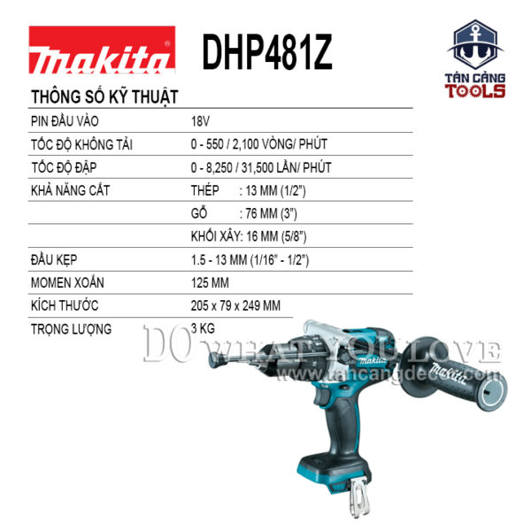 Máy Khoan Búa Dùng Pin Makita 18V DHP481Z ( Thân Máy ) - Ảnh 3
