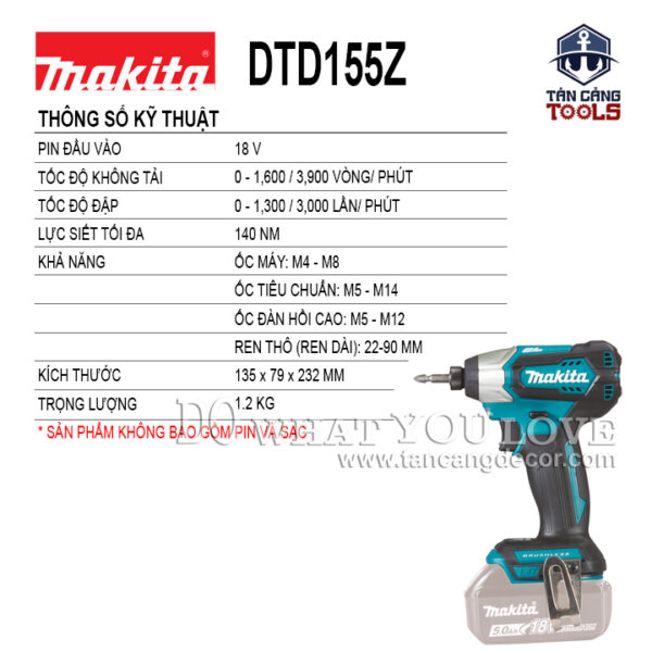 Máy Vặn Vít Dùng Pin Makita 18V DTD155Z ( Thân Máy ) - Ảnh 3