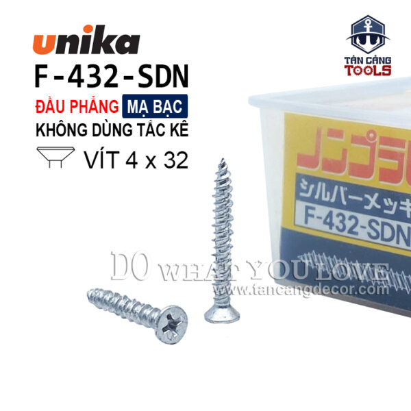 Vít Không Tắc Kê Đầu Phẳng Unika F432 - SDN ( Hộp 150 Cái )