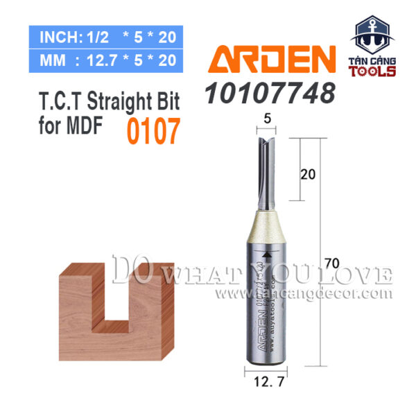 Mũi Router Arden CNC Móc Rãnh 5 x 20 mm Cốt 12.7 mm Arden 0107