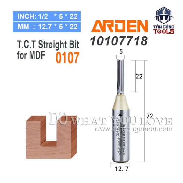 Mũi Router Arden CNC Móc Rãnh 5 x 22 mm Cốt 12.7 mm Arden 0107