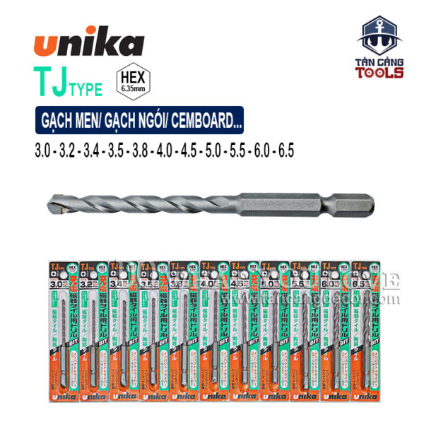 Mũi Khoan Gạch Men Unika TJ Chuôi Dài Lục Giác (Nhiều kích thước)