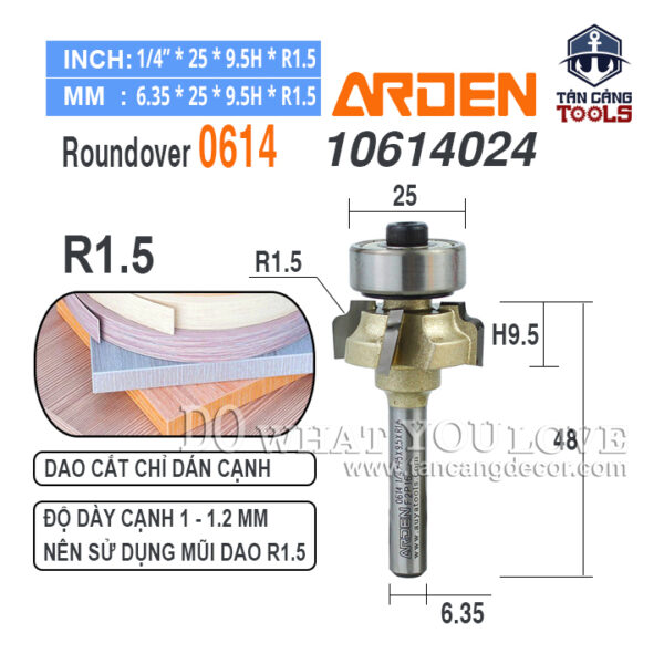 Mũi Arden gọt cạnh chỉ R1.5 cho chỉ 1 - 1.2 mm cốt 6.35 mm Arden 0614