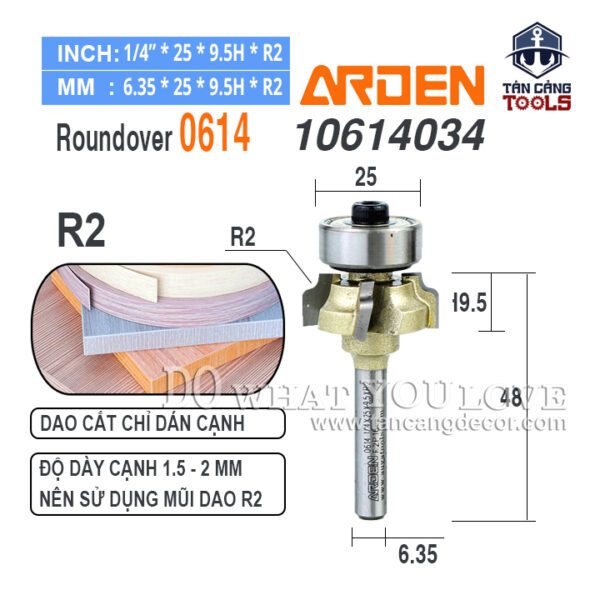 Mũi Arden gọt cạnh chỉ R2 cho chỉ 1.5 - 2 mm cốt 6.35 mm Arden 0614