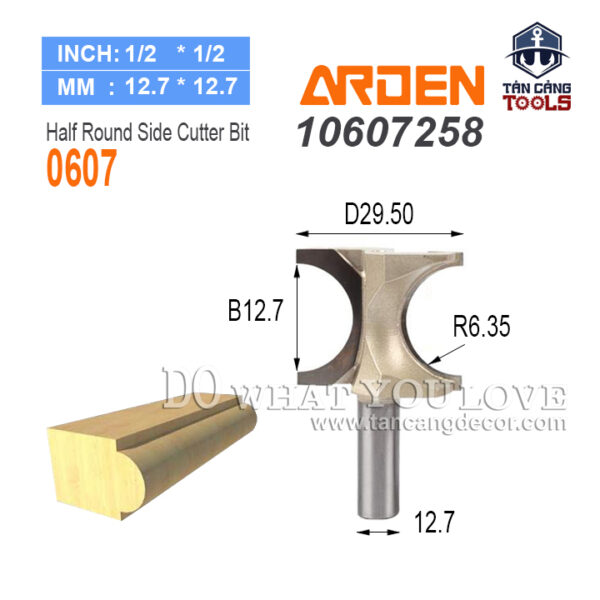 Mũi Router Arden Bán Nguyệt Đánh Chỉ Lồi R6.35 Cốt 12.7 mm Arden 0607