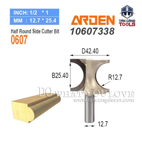 Mũi Router Arden Bán Nguyệt Đánh Chỉ Lồi R12.7 Cốt 12.7 mm Arden 0607