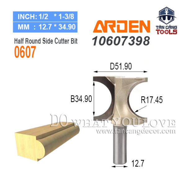 Mũi Router Arden Bán Nguyệt Đánh Chỉ Lồi R17.5 Cốt 12.7 mm Arden 0607