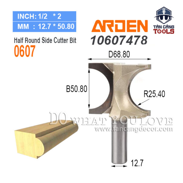 Mũi Router Arden Bán Nguyệt Đánh Chỉ Lồi R25.40 Cốt 12.7 mm Arden 0607