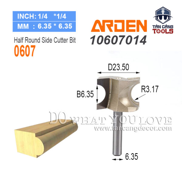 Mũi Router Arden Bán Nguyệt Đánh Chỉ Lồi R3.17 Cốt 6.35 mm Arden 0607