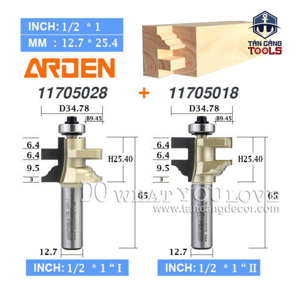 Mũi Router Arden Ghép Tủ Bếp 25.4 mm Cốt 12.7 mm Arden 1705 Set ( Mẫu 1 )