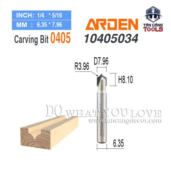 Mũi Router Arden Đánh Chỉ Nhọn R3.96 Cốt 6.35 mm Arden 0405