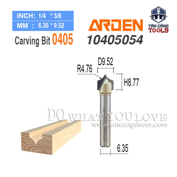 Mũi Router Arden Đánh Chỉ Nhọn R4.96 Cốt 6.35 mm Arden 0405