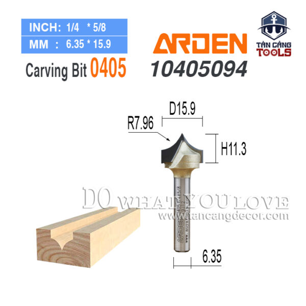 Mũi Router Arden Đánh Chỉ Nhọn R7.96 Cốt 6.35 mm Arden 0405