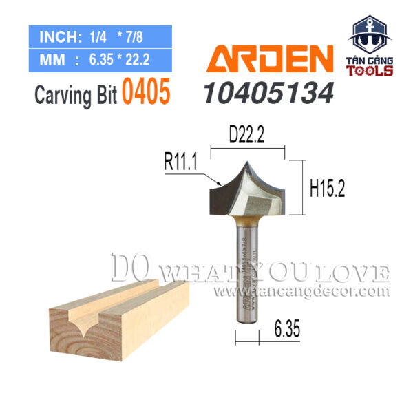 Mũi Router Arden Đánh Chỉ Nhọn R11.1 Cốt 6.35 mm Arden 0405
