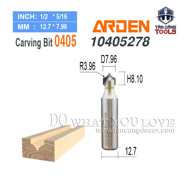 Mũi Router Arden Đánh Chỉ Nhọn R3.96 Cốt 12.7 mm Arden 0405