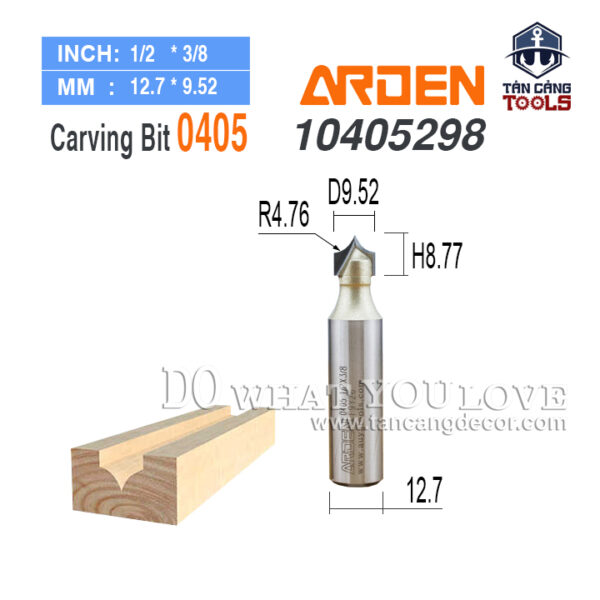 Mũi Router Arden Đánh Chỉ Nhọn R4.76 Cốt 12.7 mm Arden 0405