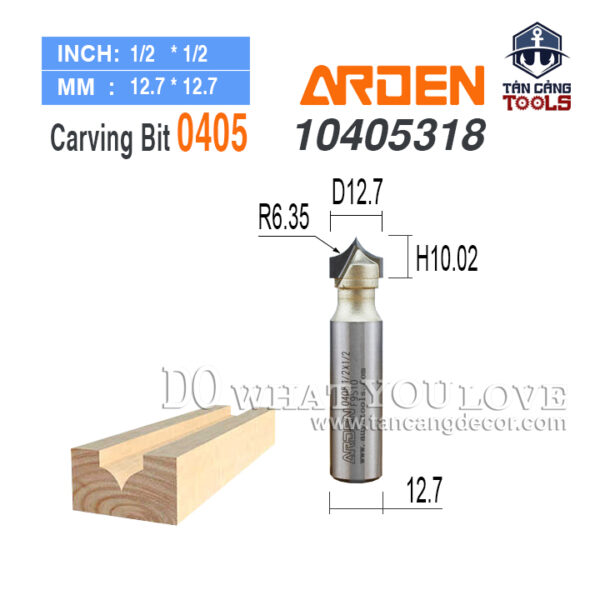 Mũi Router Arden Đánh Chỉ Nhọn R6.35 Cốt 12.7 mm Arden 0405