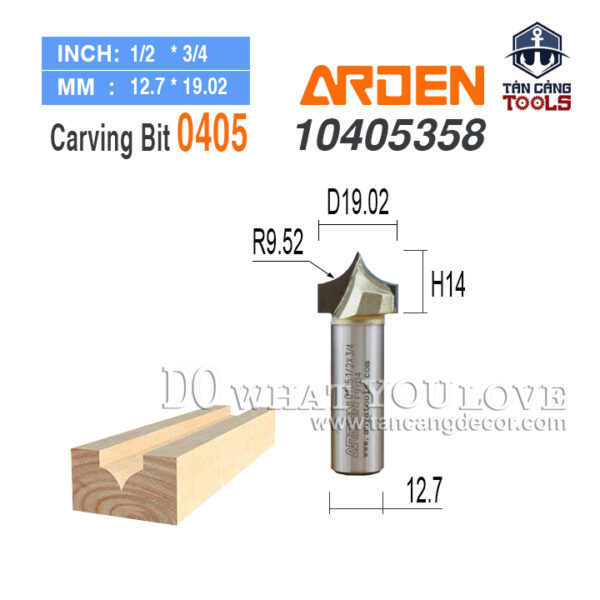 Mũi Router Arden Đánh Chỉ Nhọn R9.52 Cốt 12.7 mm Arden 0405