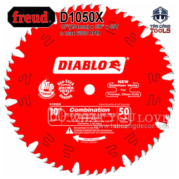 Lưỡi Cưa Gỗ Hợp Kim Diablo 250 x 16 mm x 50T Freud D1050X