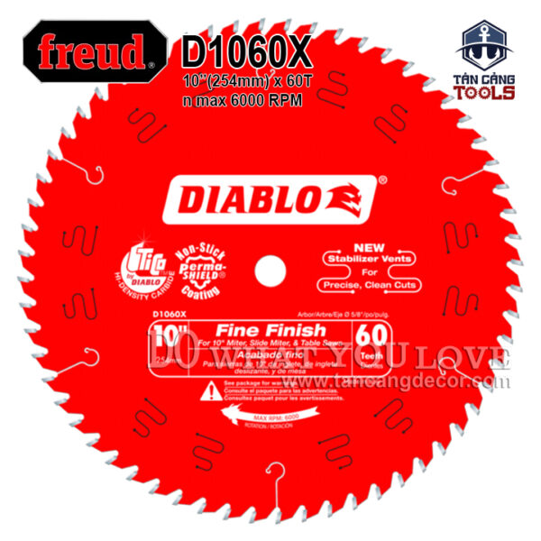 Lưỡi Cưa Gỗ Hợp Kim Diablo 250 x 16 mm x 60T Freud D1060X