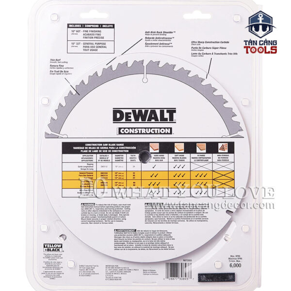Combo 2 Lưỡi Cưa Gỗ Hợp Kim 250 x 16 mm x 32 - 60T DeWalt DW3106P5 - Ảnh 6