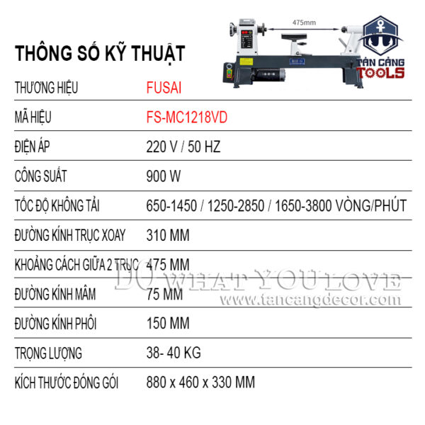 Máy Tiện Gỗ Fusai FS-MC1218VD 475 Mm 900W - Ảnh 11