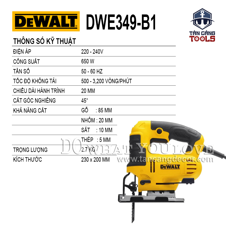 Máy Cưa Lọng Cầm Tay 6 Cấp DeWalt DWE349-B1 650W - Ảnh 3