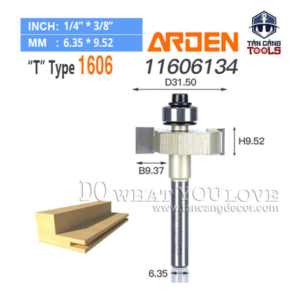 Mũi Router Arden Đánh Rãnh Ngang 9.52 x 9.37 mm Cốt 6.35 mm Arden 1606