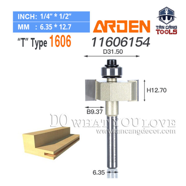 Mũi Router Arden Đánh Rãnh Ngang 12.7 x 9.37 mm Cốt 6.35 mm Arden 1606