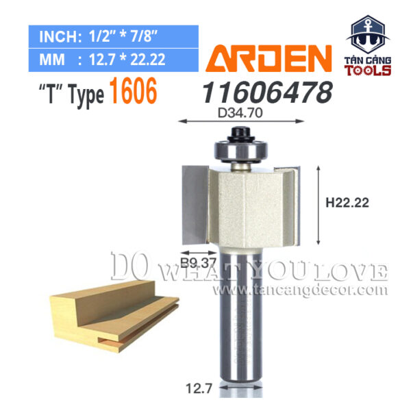 Mũi Router Arden Đánh Rãnh Ngang 22.22 x 9.37 mm Cốt 12.7 mm Arden 1606
