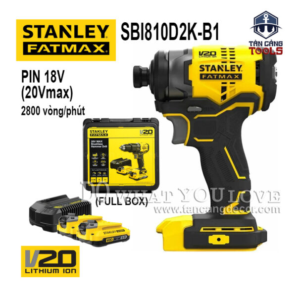 Combo Máy Vặn Vít Động Lực Dùng Pin 20V Stanley FatMax SBI810D2K ( Thân Máy, 2 Pin 2.0Ah, 1 Sạc )