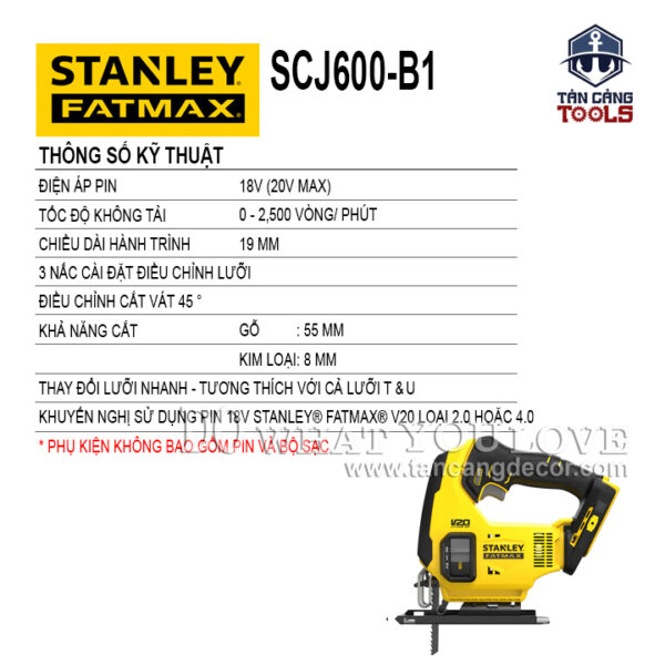Máy Cưa Lọng Dùng Pin 20V Stanley FatMax SCJ600-B1 ( Thân Máy ) - Ảnh 3