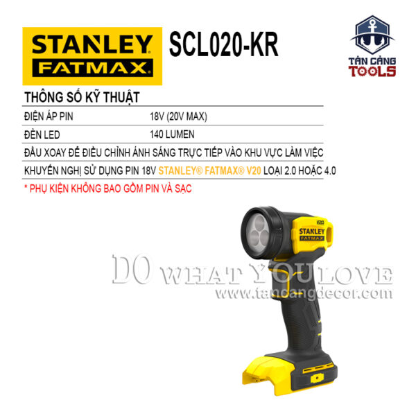 Đèn Pin Dùng Pin 20V Stanley FatMax SCL020-KR ( Thân Máy ) - Ảnh 3
