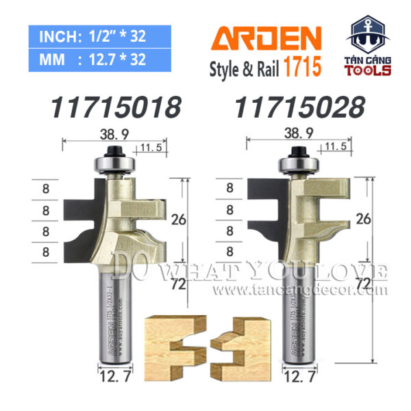 Mũi Router Arden Ghép Tủ Bếp 26 mm Cốt 12.7 mm Arden 1715 Set ( Mẫu 4 )
