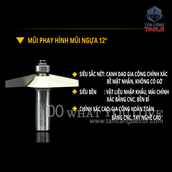Mũi Router Arden Đánh Chỉ Ngựa 12 Độ 8.10 x 88.9 mm Cốt 12.7 mm Arden 1210A - Ảnh 8