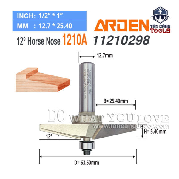 Mũi Router Arden Đánh Chỉ Ngựa 12 Độ 5.4 x 63.5 mm Cốt 12.7 mm Arden 1210A