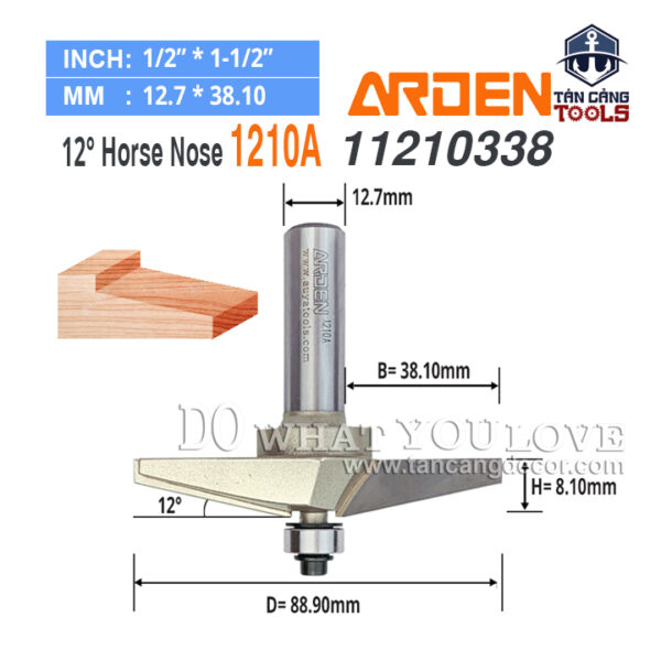 Mũi Router Arden Đánh Chỉ Ngựa 12 Độ 8.10 x 88.9 mm Cốt 12.7 mm Arden 1210A