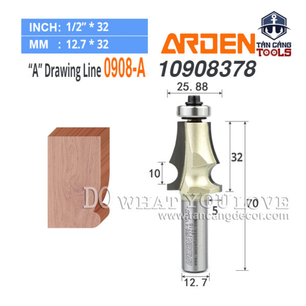 Mũi Router Arden Đánh Chỉ Chữ A 32 x 25.88 mm Cốt 12.7 mm Arden 0908A