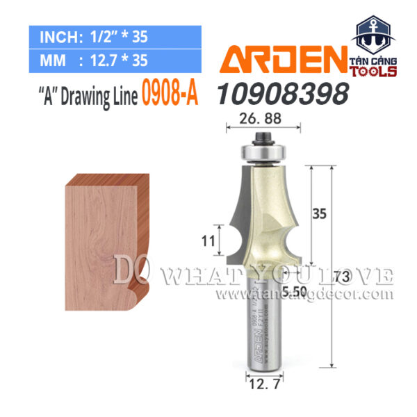 Mũi Router Arden Đánh Chỉ Chữ A 35 x 26.88 mm Cốt 12.7 mm Arden 0908A